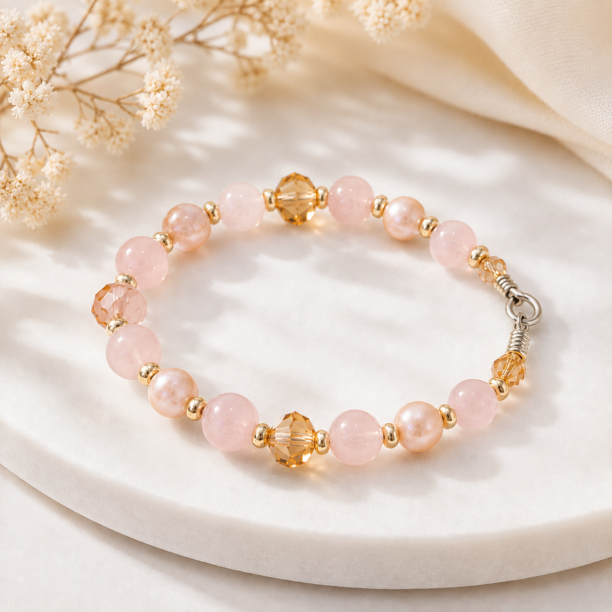 Rose Quartz Pearl Bracelet